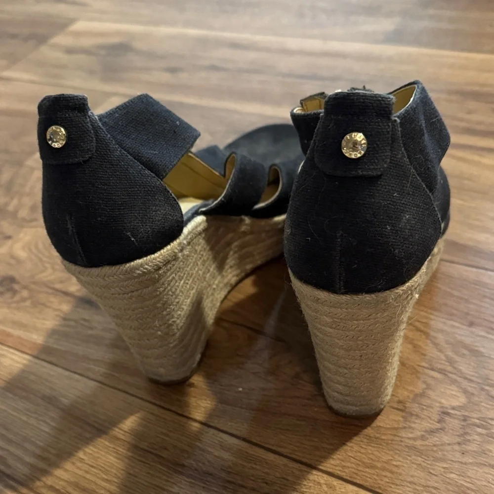 Michael Kors Black Wedge Sandals with Gold Zipper